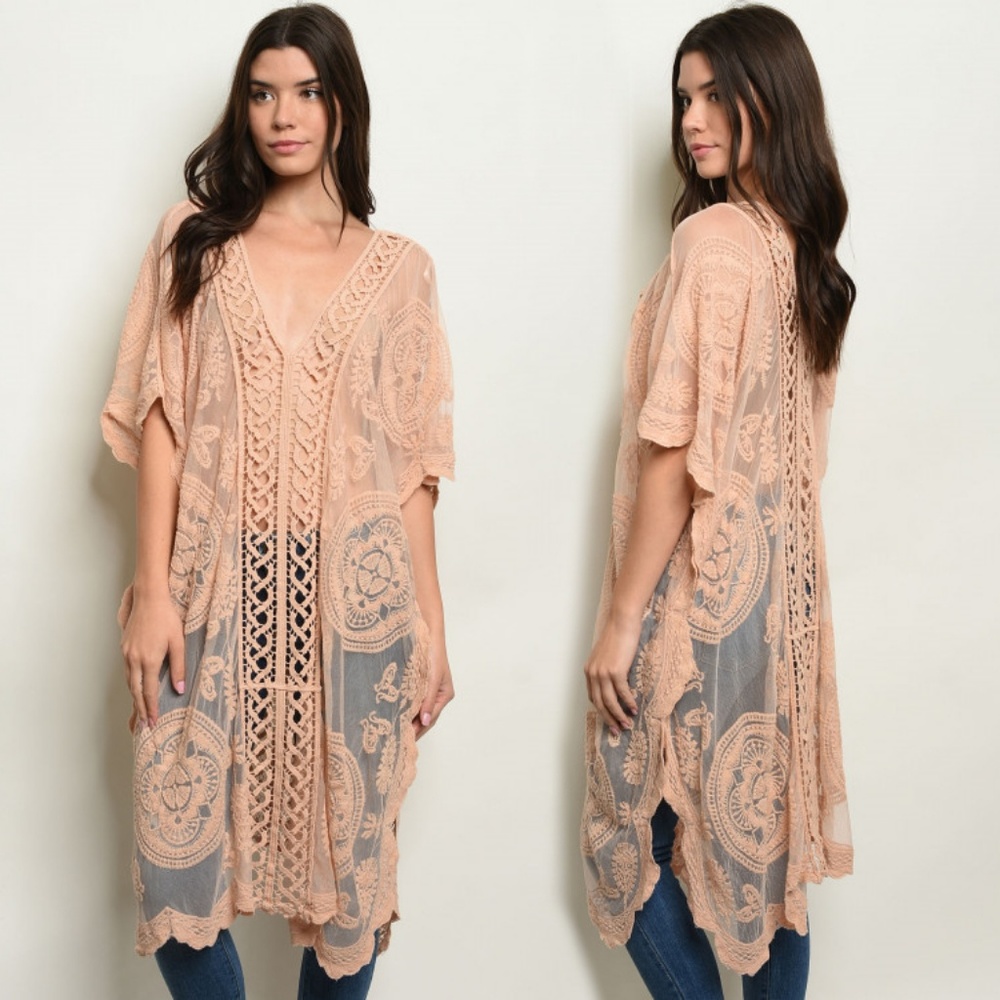 Frieda's Taupe Embroidered Lace Boho Cover UP! <3